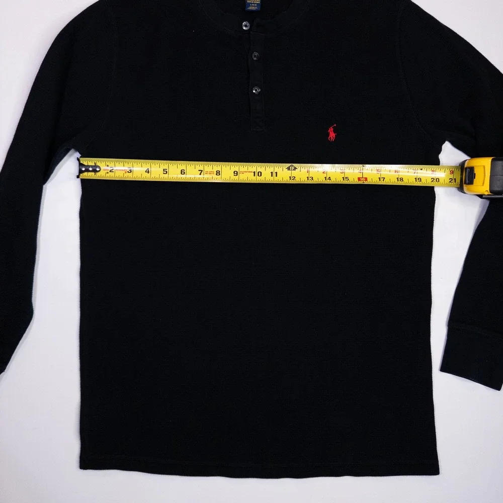 Polo Ralph Lauren Henley Shirt Mens Large Black Waffle Knit Thermal